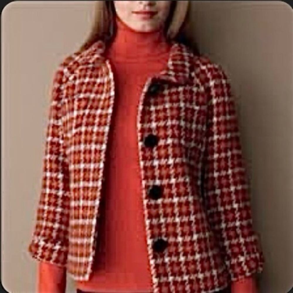 Banana Republic Red and White Houndstooth Patterned Wool Blend Jacket, Size Sm